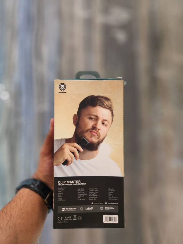 ✂️ ماشین اصلاح موی سر و صورت شارژی گرین لاین Clip Master | موتور 7200RPM، باتری 1200mAh با 180 دقیقه کارکرد 🔋 | شارژ Type-C | Green Lion Clip Master Hair Clipper